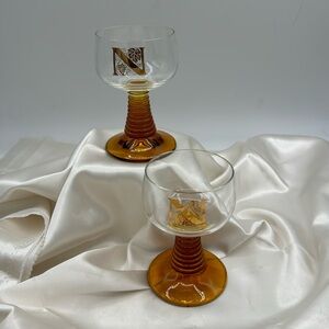 German Roemer Wine Glasses & Amber Stem Gold N and Grapes Moffatt Set of 2